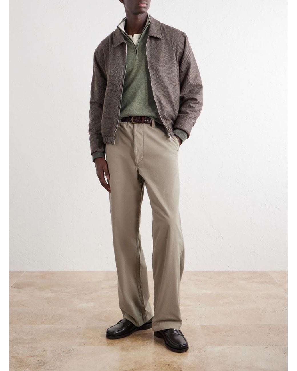 Ghiaia Green Cashmere Half-Zip Sweater for men