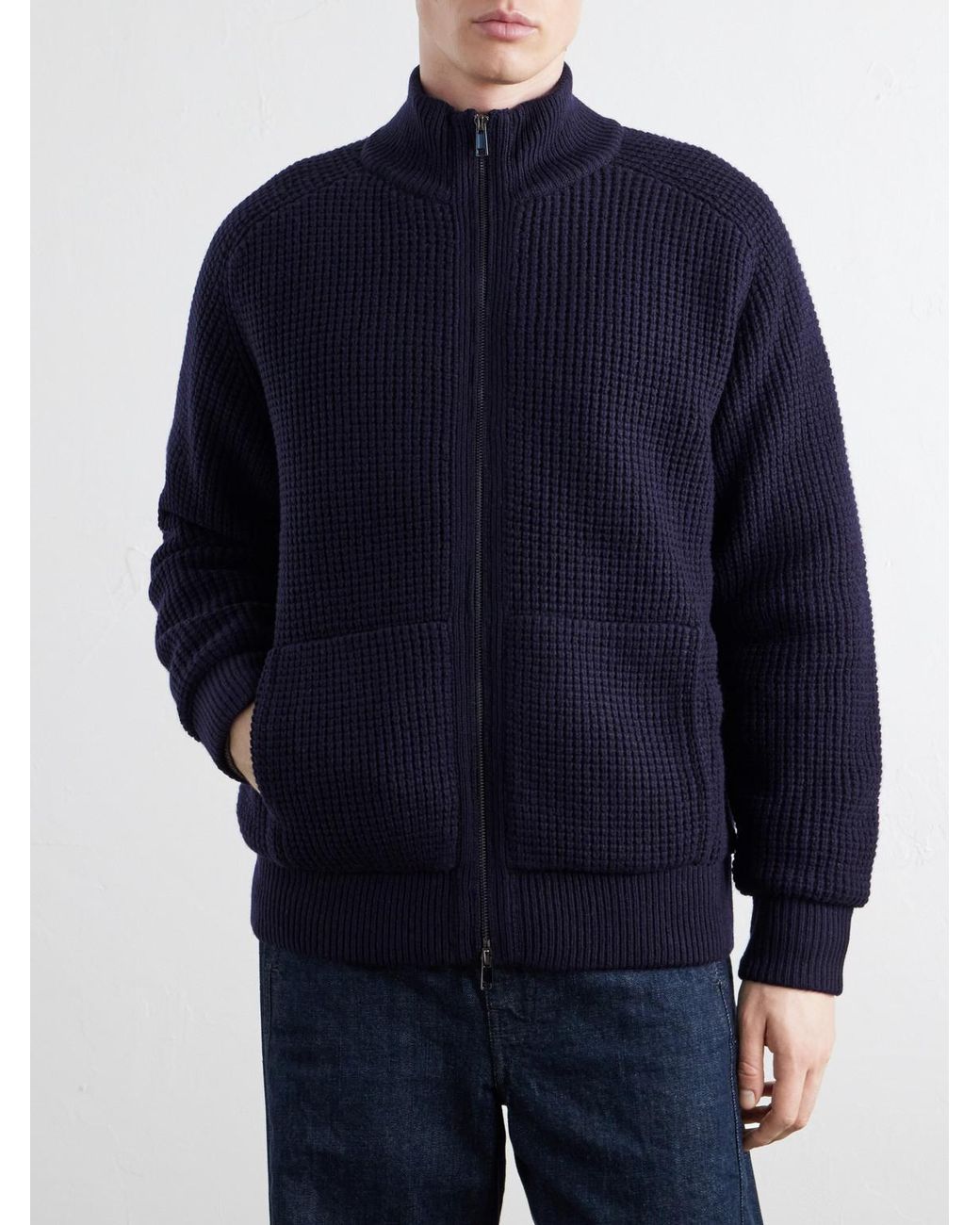 Altea Blue Padded Virgin Wool Bomber Jacket for men