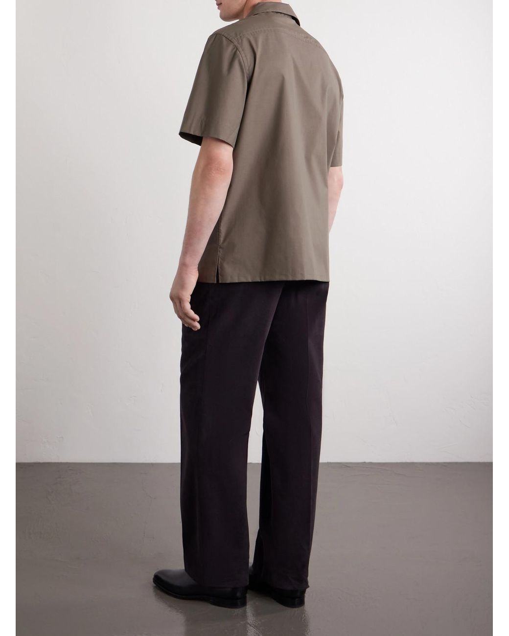 Brioni Gray Convertible-Collar Cotton-Poplin Shirt for men