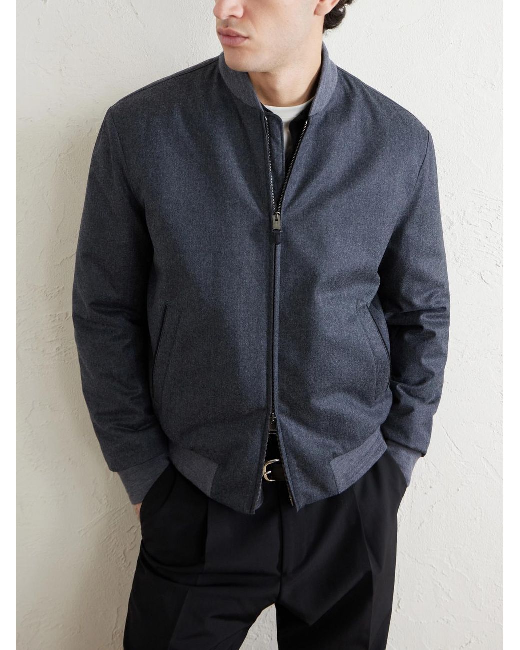 Canali Blue Wool Bomber Jacket for men