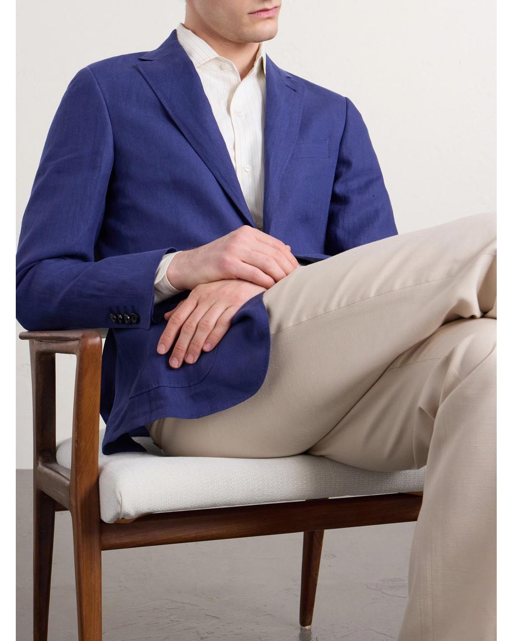 Canali Blue Kei Linen Suit Jacket for men