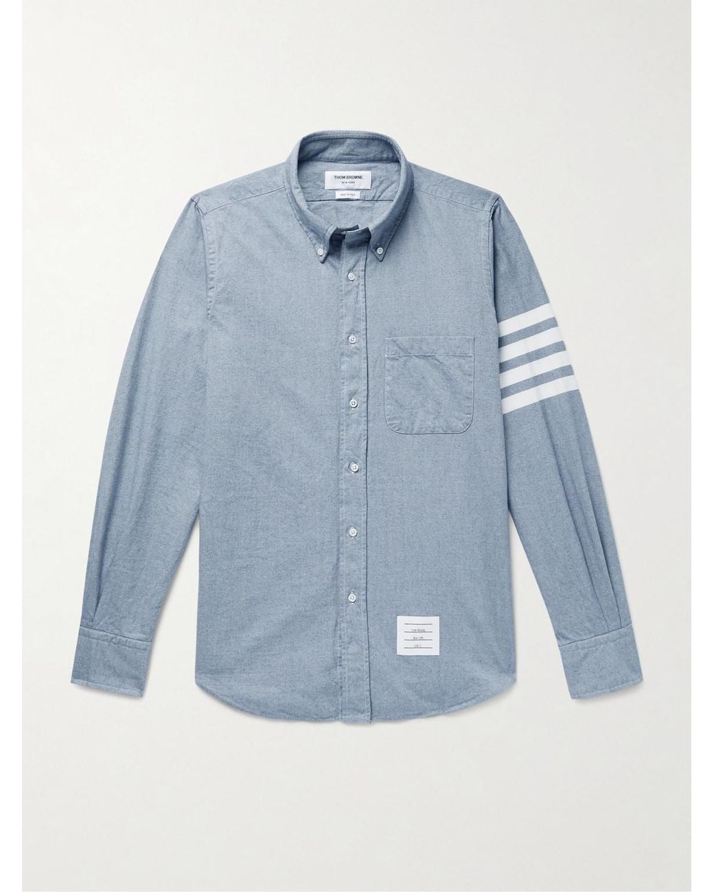 Thom Browne Blue Button-down Collar Striped Cotton-flannel Shirt for men