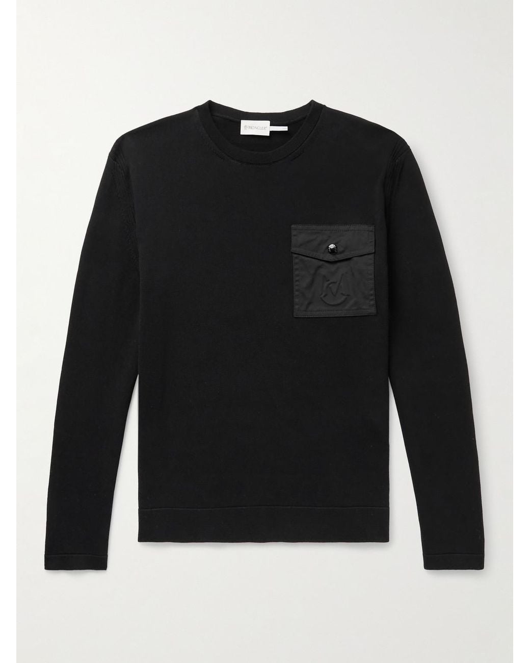 Moncler Black Logo-Appliquéd Twill-Trimmed Cotton Sweater for men