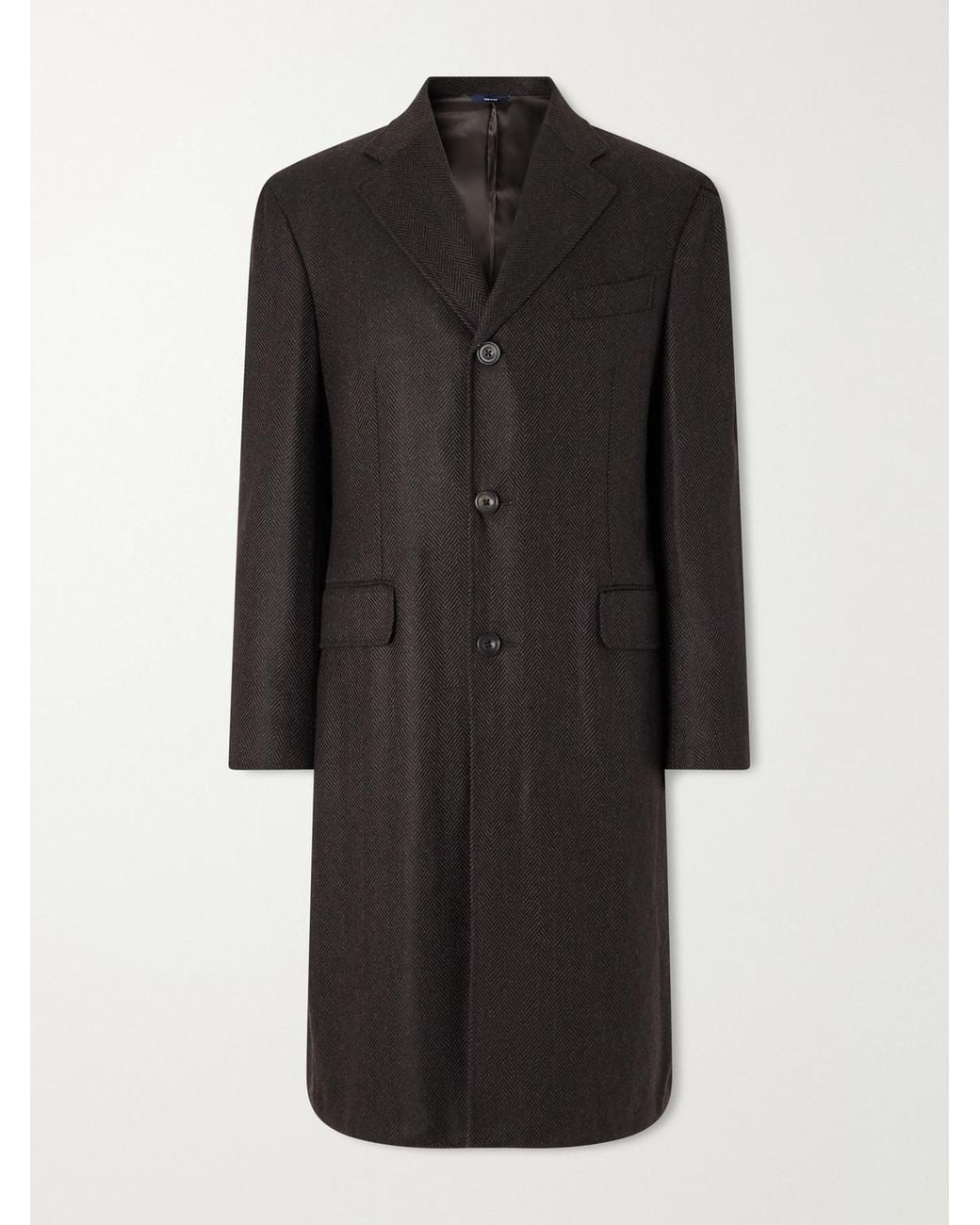 Thom Sweeney Black Herringbone Wool Coat for men