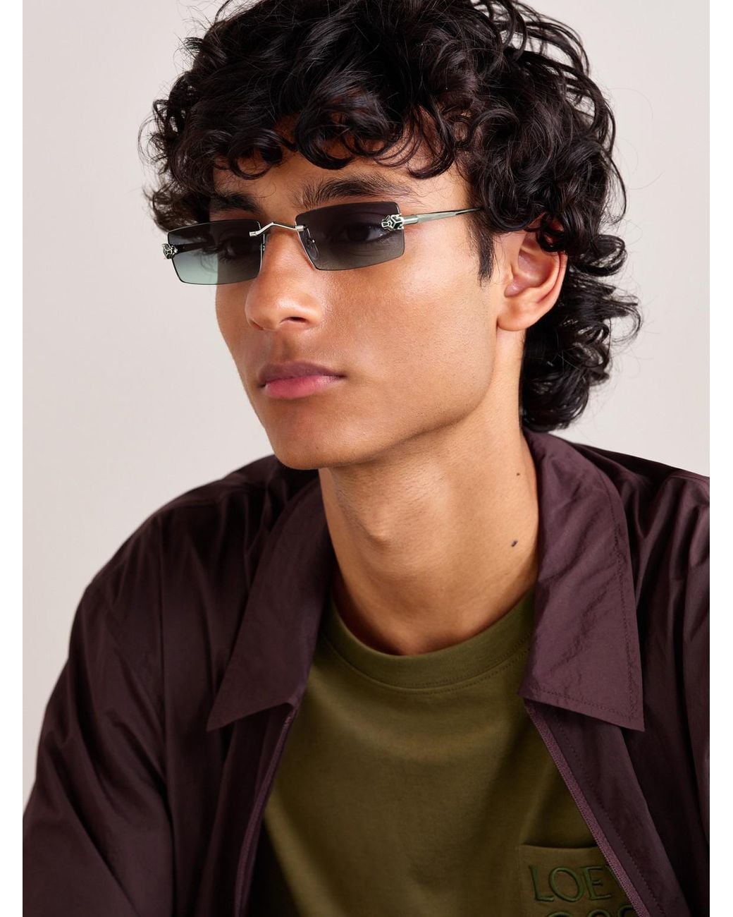 Cartier Blue Panthère De Cartier Square-frame Rimless Acetate And Silver-tone Sunglasses for men