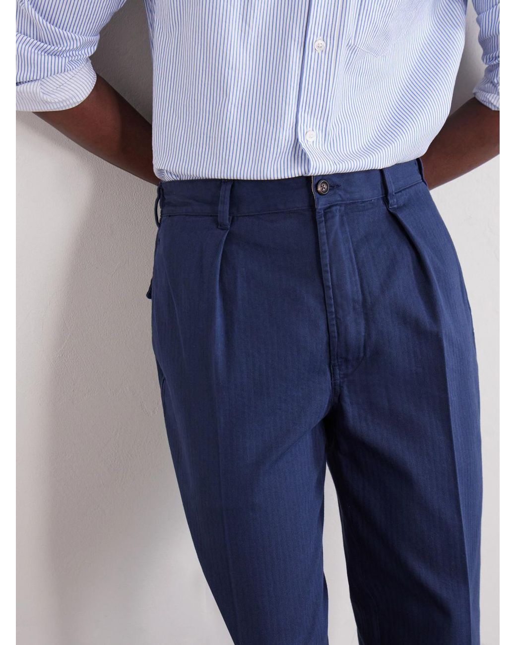 Drake's Blue Games Straight-leg Herringbone Cotton Suit Trousers for men