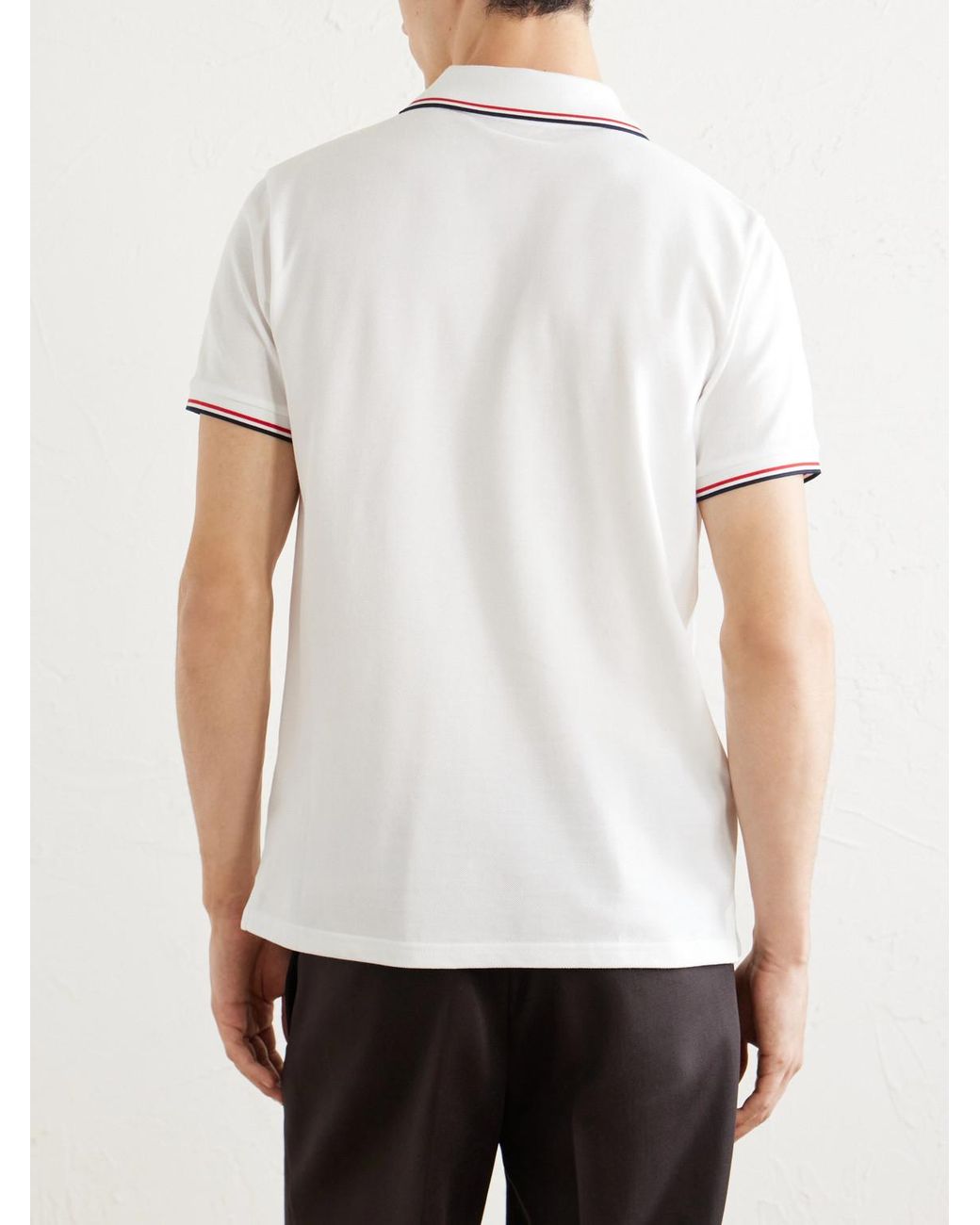 Moncler White Logo-Appliquéd Cotton-Piqué Polo Shirt for men