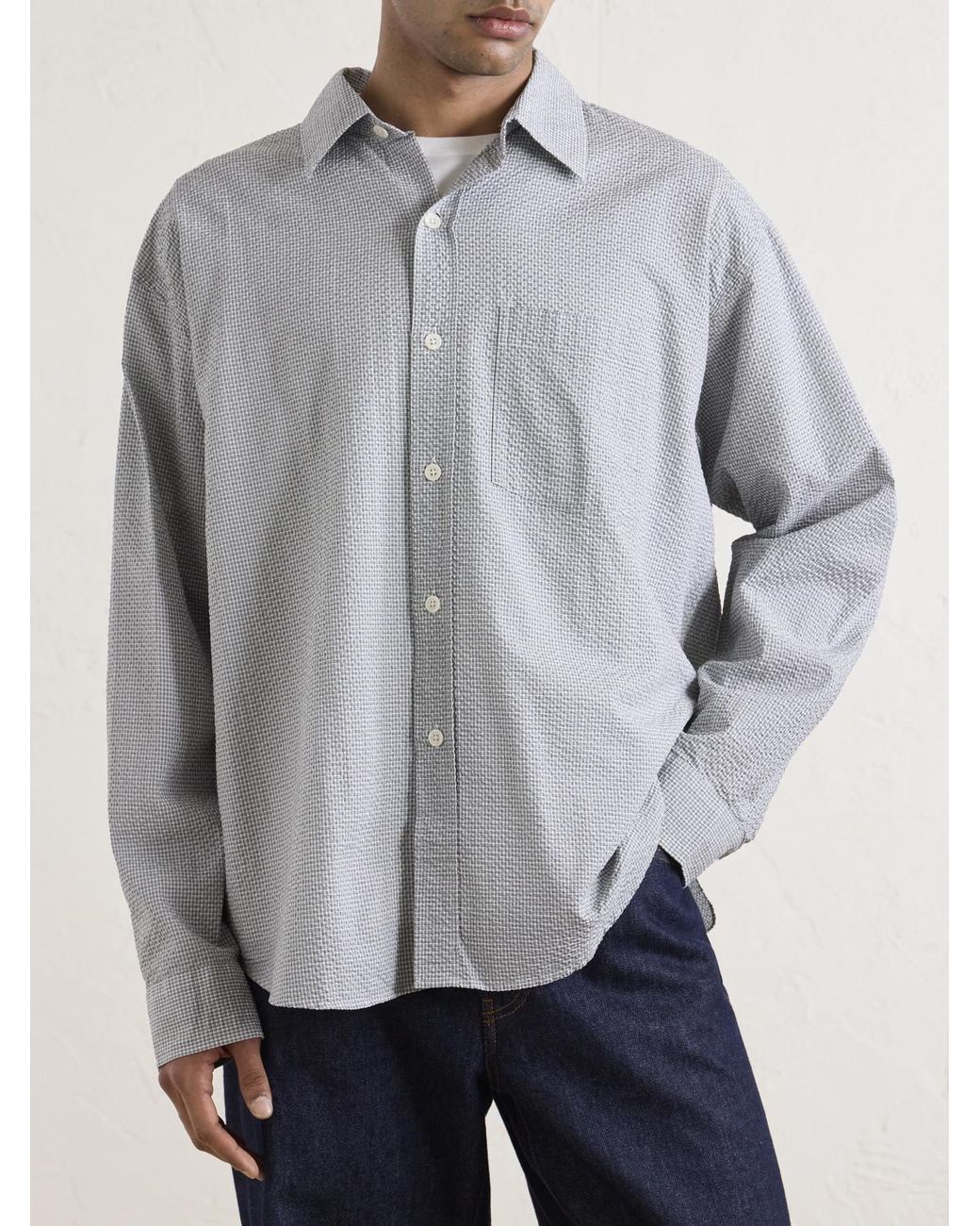 mfpen Gray Executive Checked Cotton-seersucker Shirt for men