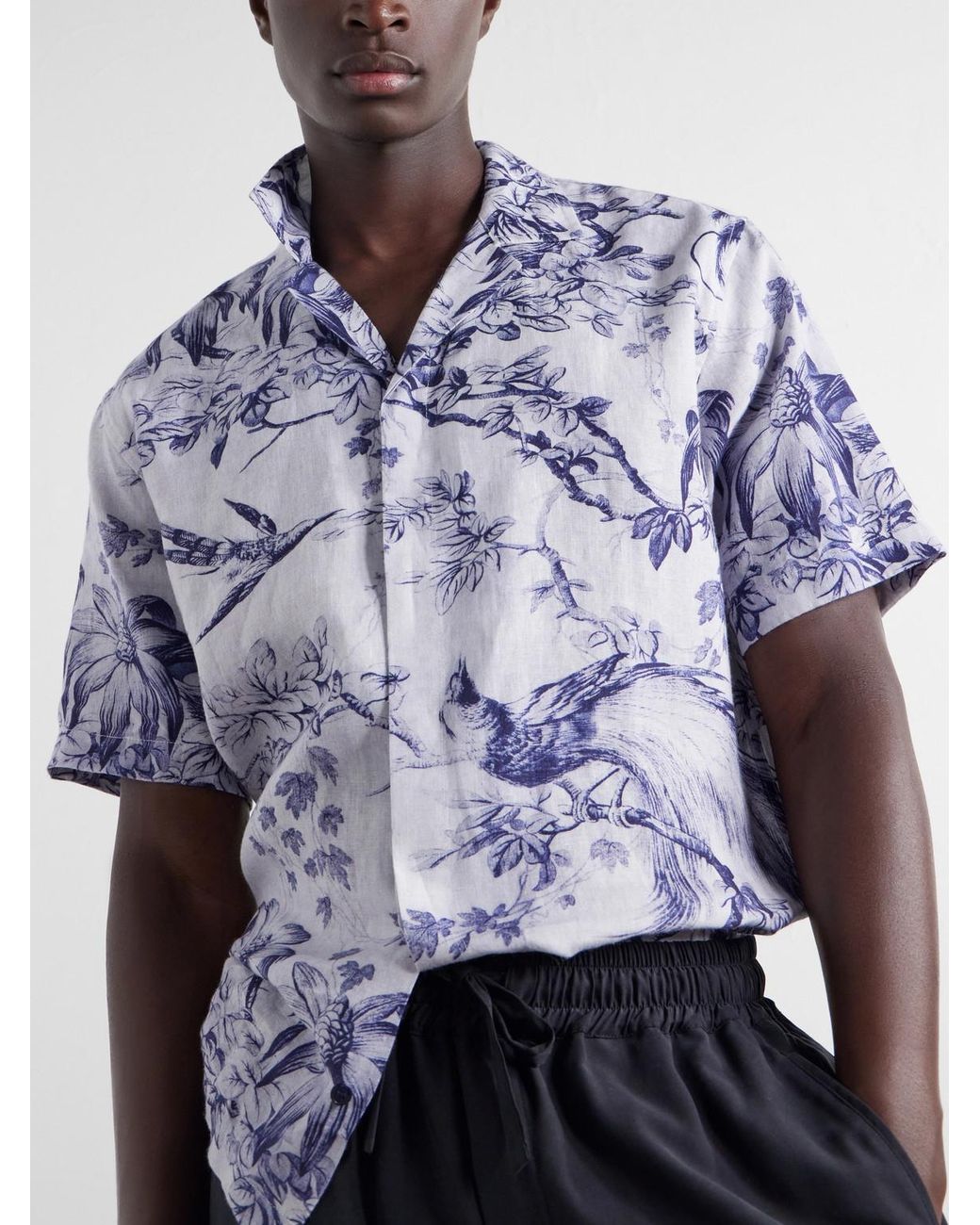 Orlebar Brown Blue Maitan Camp-Collar Printed Linen Shirt for men