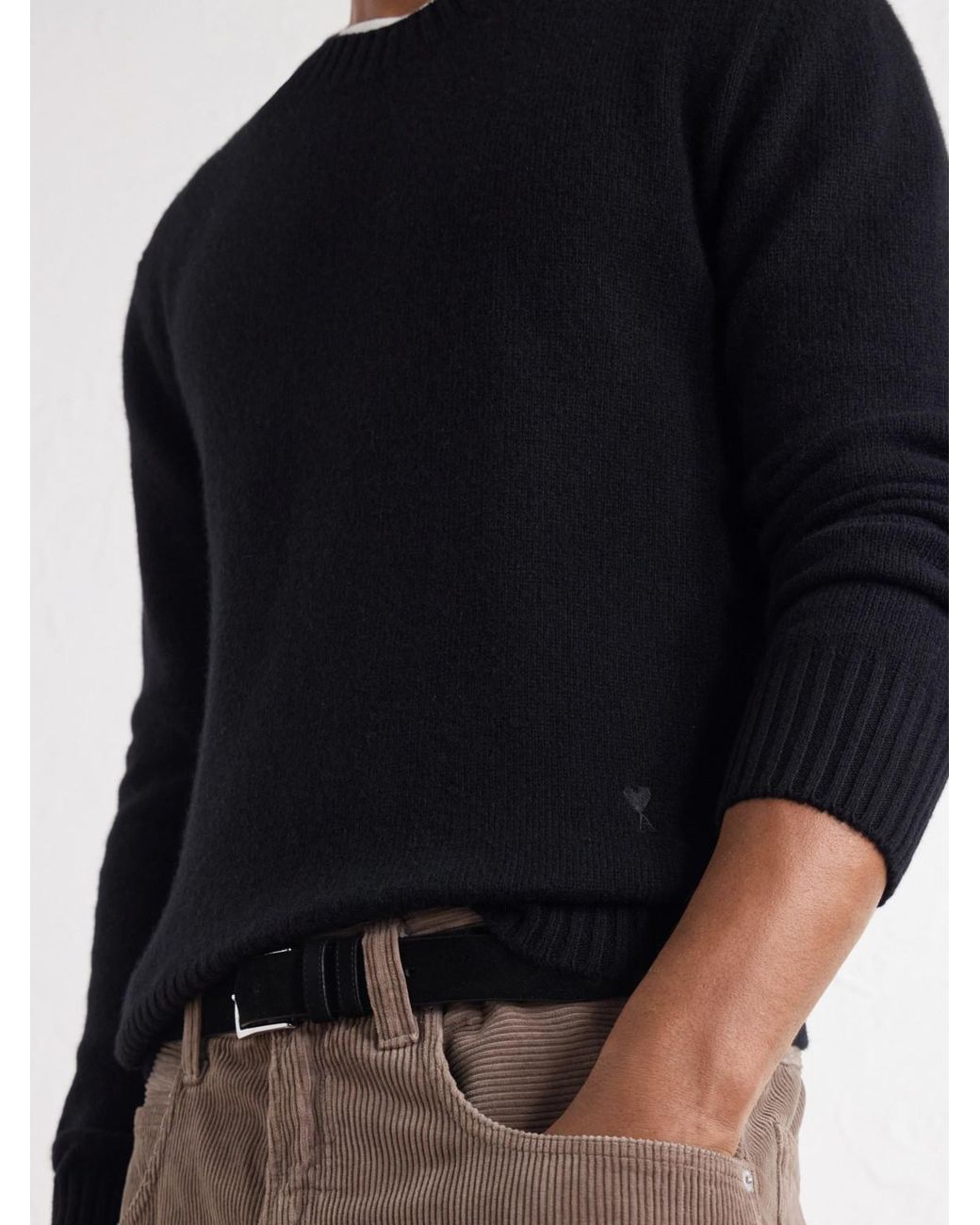 AMI Blue Logo-Embroidered Cashmere And Wool-Blend Sweater for men