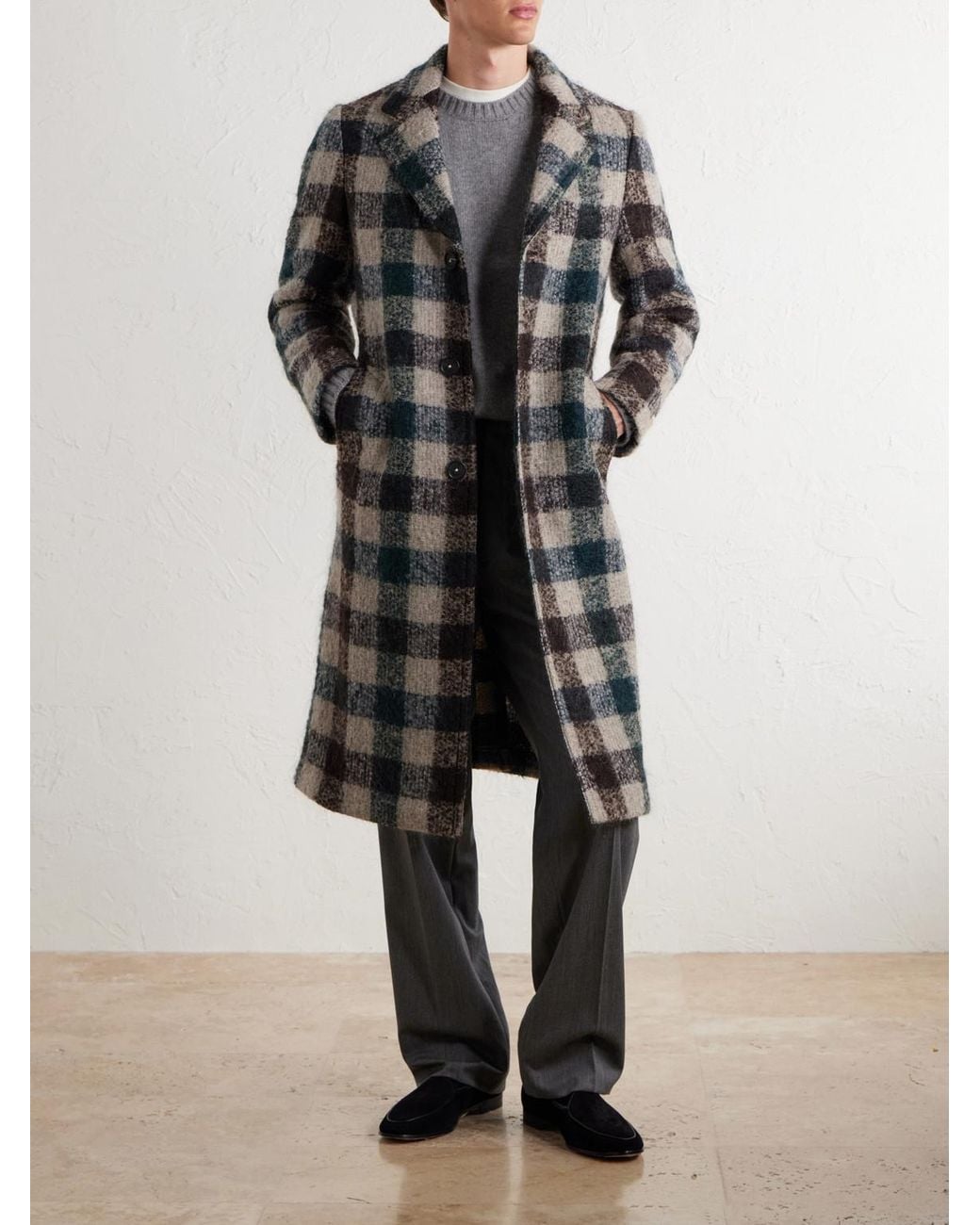 Massimo Alba Multicolor Mercury Checked Brushed Wool-Blend Bouclé Coat for men