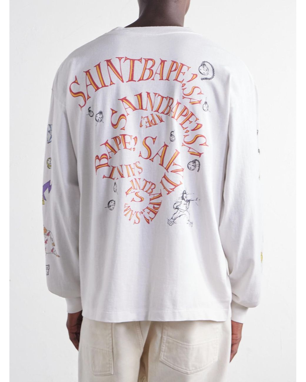 SAINT Mxxxxxx White Bape Running Printed Distressed Cotton-Jersey T-Shirt for men
