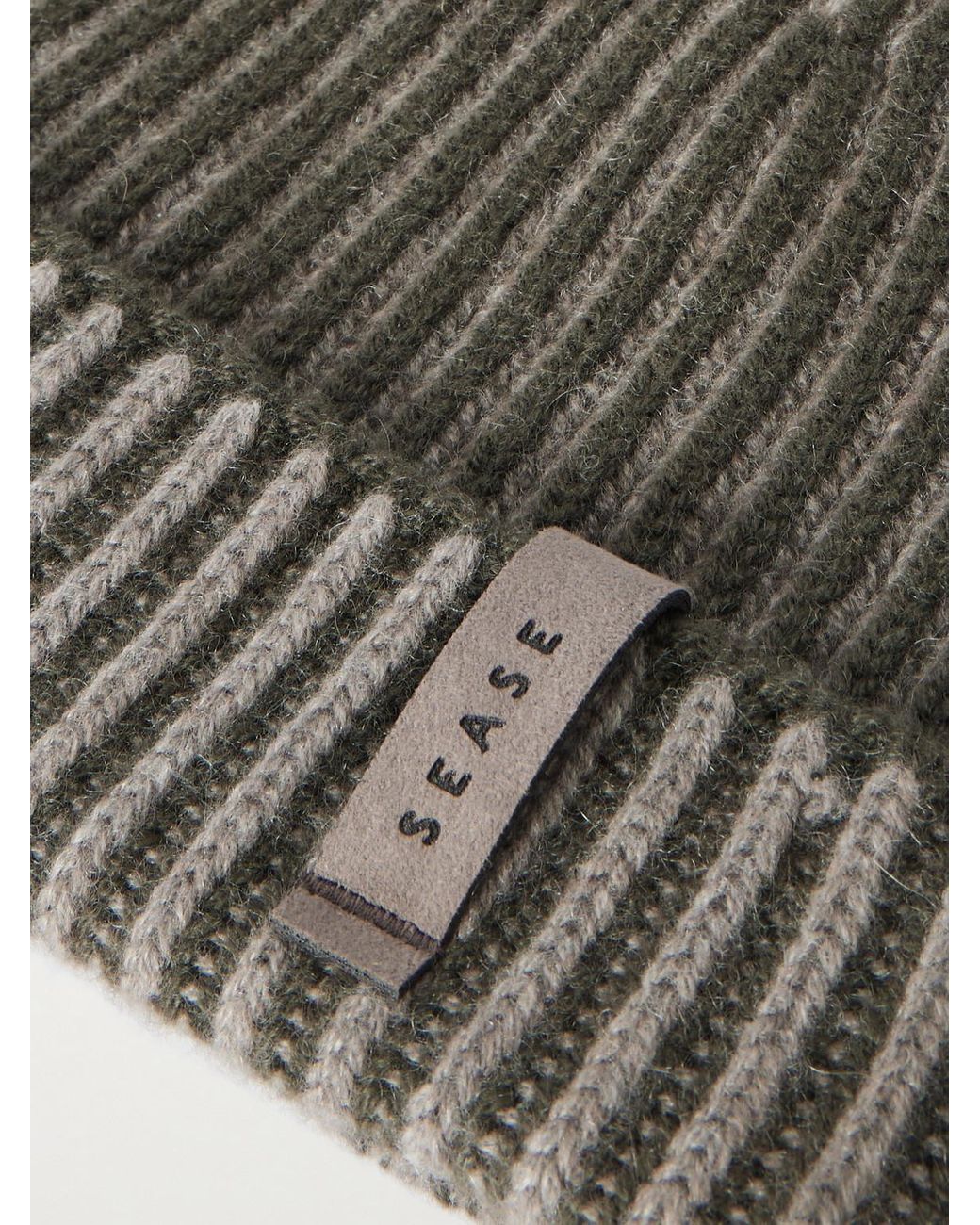 Sease Green Dinghy Reversible Ribbed Cashmere Beanie for men