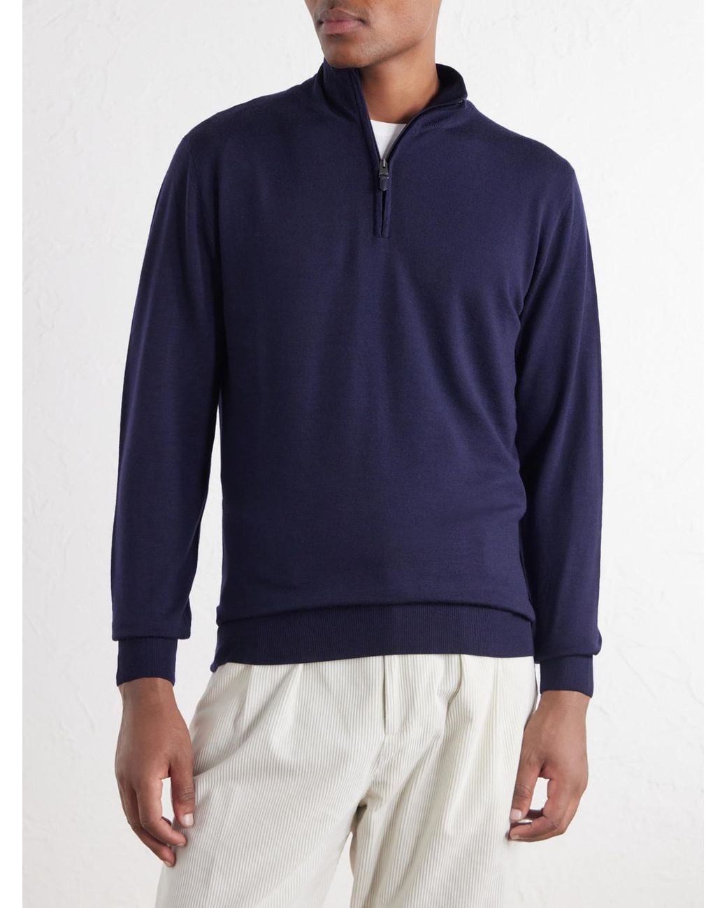Canali Blue Wool Half-Zip Sweater for men