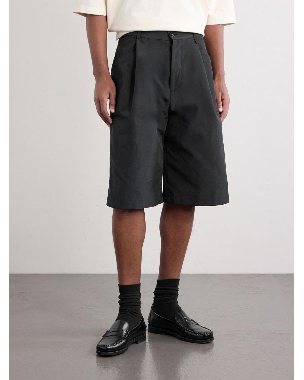 Willy Chavarria Black Chilango Straight-Leg Pleated Woven Bermuda Shorts for men