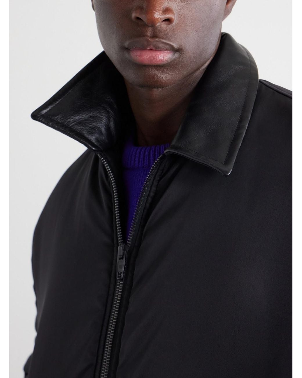 Balenciaga Black Coccon Leather-trimmed Padded Shell Bomber Jacket for men