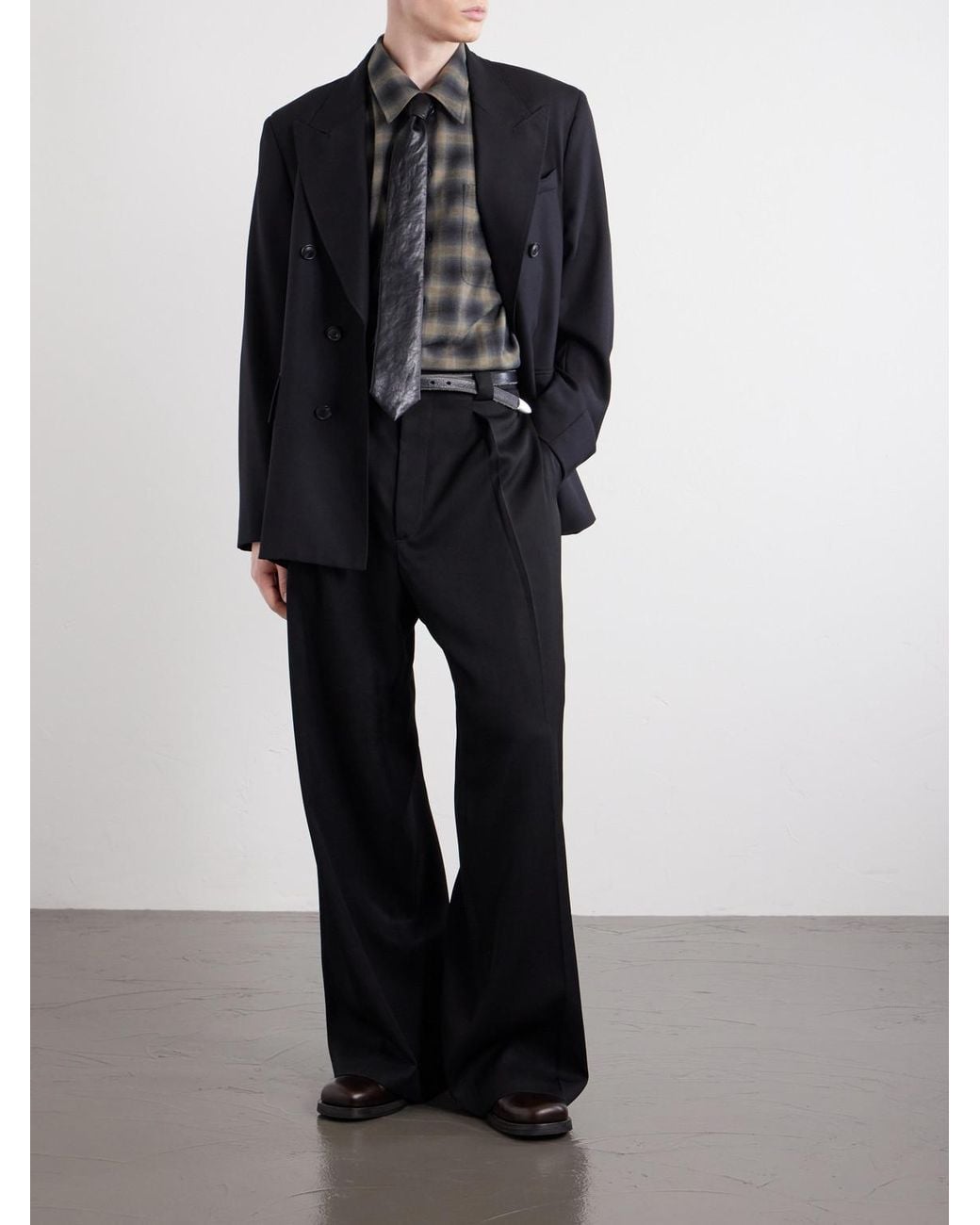 Our Legacy Gray Checked Cotton And Wool-blend Shirt for men