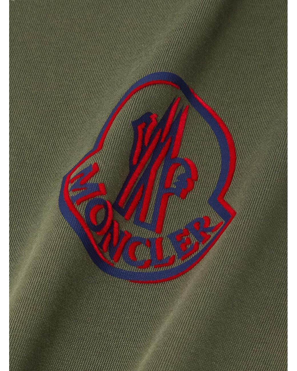 Moncler Green Logo-flocked Appliquéd Cotton-jersey T-shirt for men