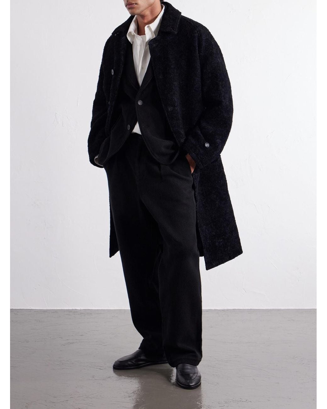 Blue Blue Japan Blue Balmacaan Flocked Wool-Blend Loop-Yarn Coat for men