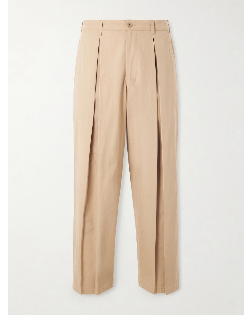 Monitaly Natural Ekusy Wide-Leg Cropped Pleated Cotton Trousers for men