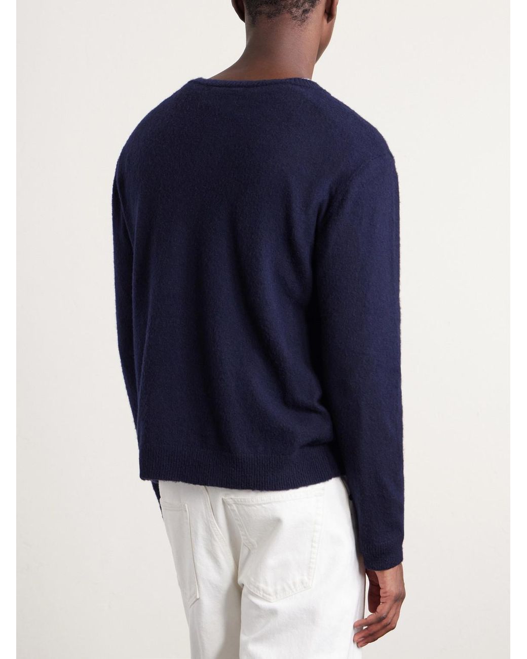 Auralee Blue Brushed Cashmere And Cotton-Blend Sweater for men