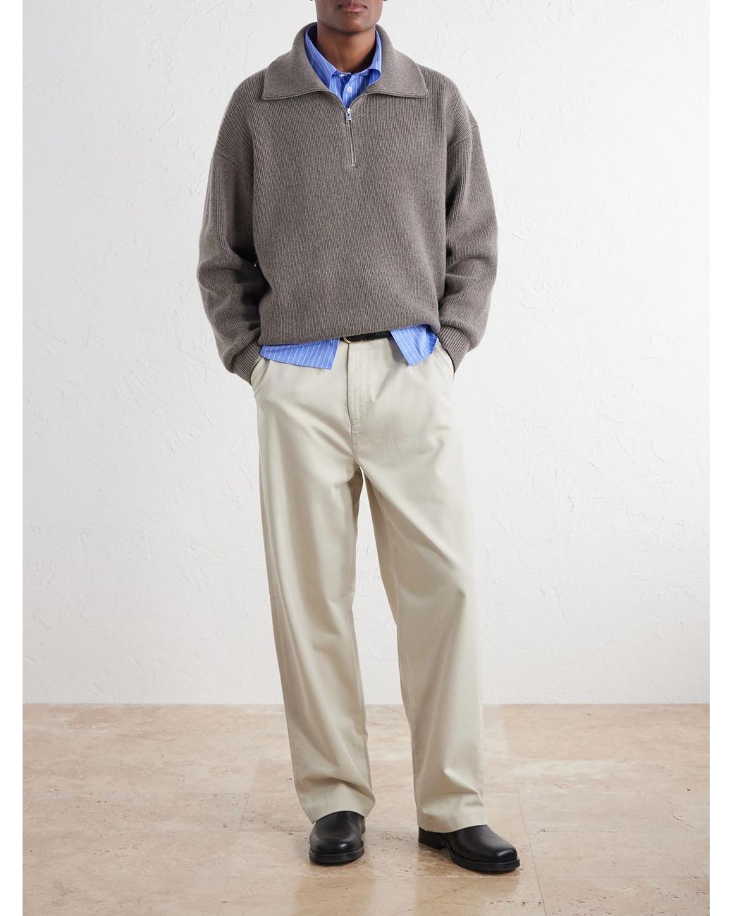 FRAME Gray Wool Half-Zip Sweater for men