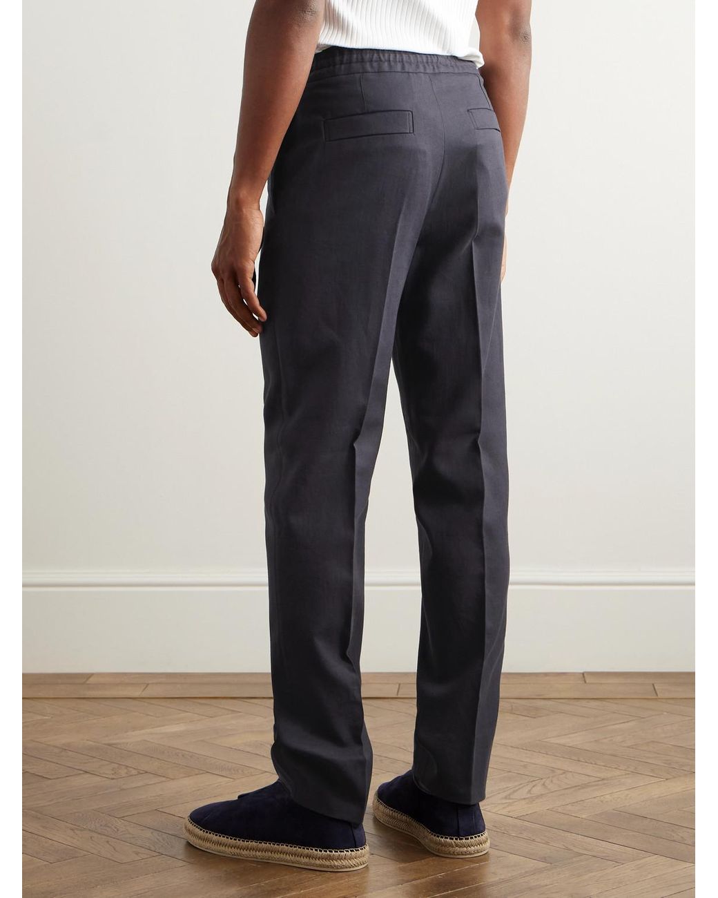 Zegna Blue Straight-leg Linen-twill Trousers for men