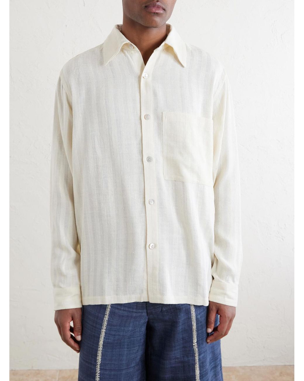 Kartik Research White Pataudi Striped Silk Shirt for men