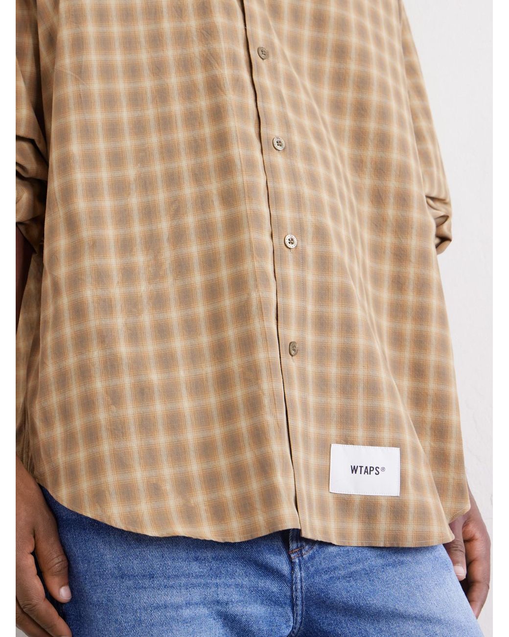 (w)taps Natural Logo-appliquéd Checked Woven Shirt for men
