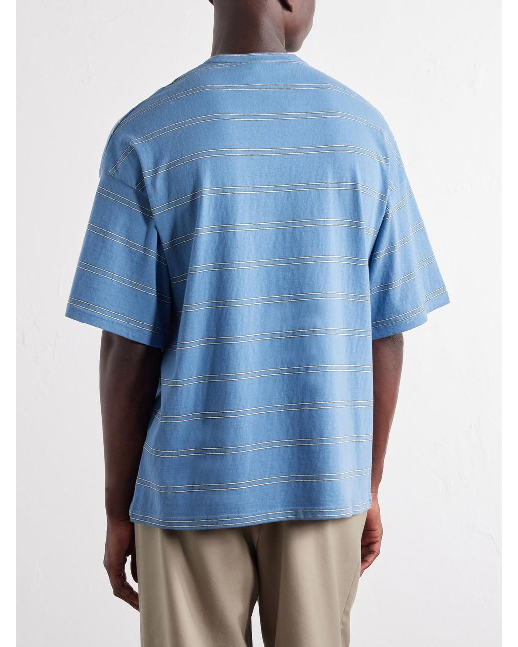 Jil Sander Blue Logo-embroidered Striped Cotton-jersey T-shirt for men