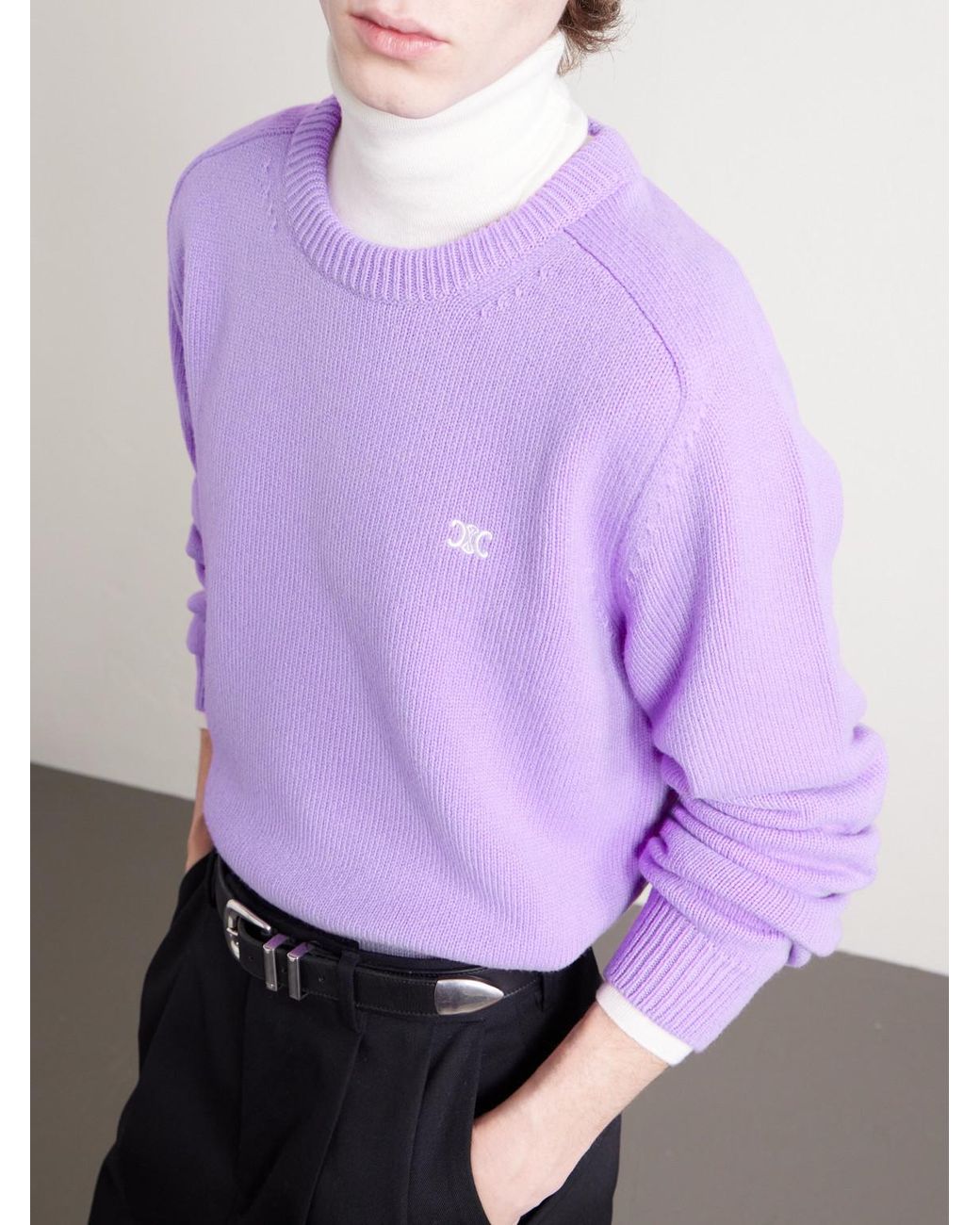 Wool And Cashmere-Blend Sweater di Céline in Purple da Uomo