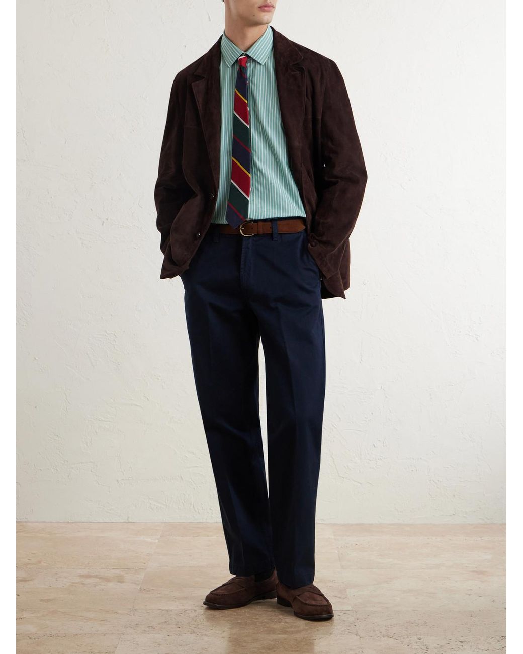 Drake's Blue Straight-Leg Cotton Trousers for men