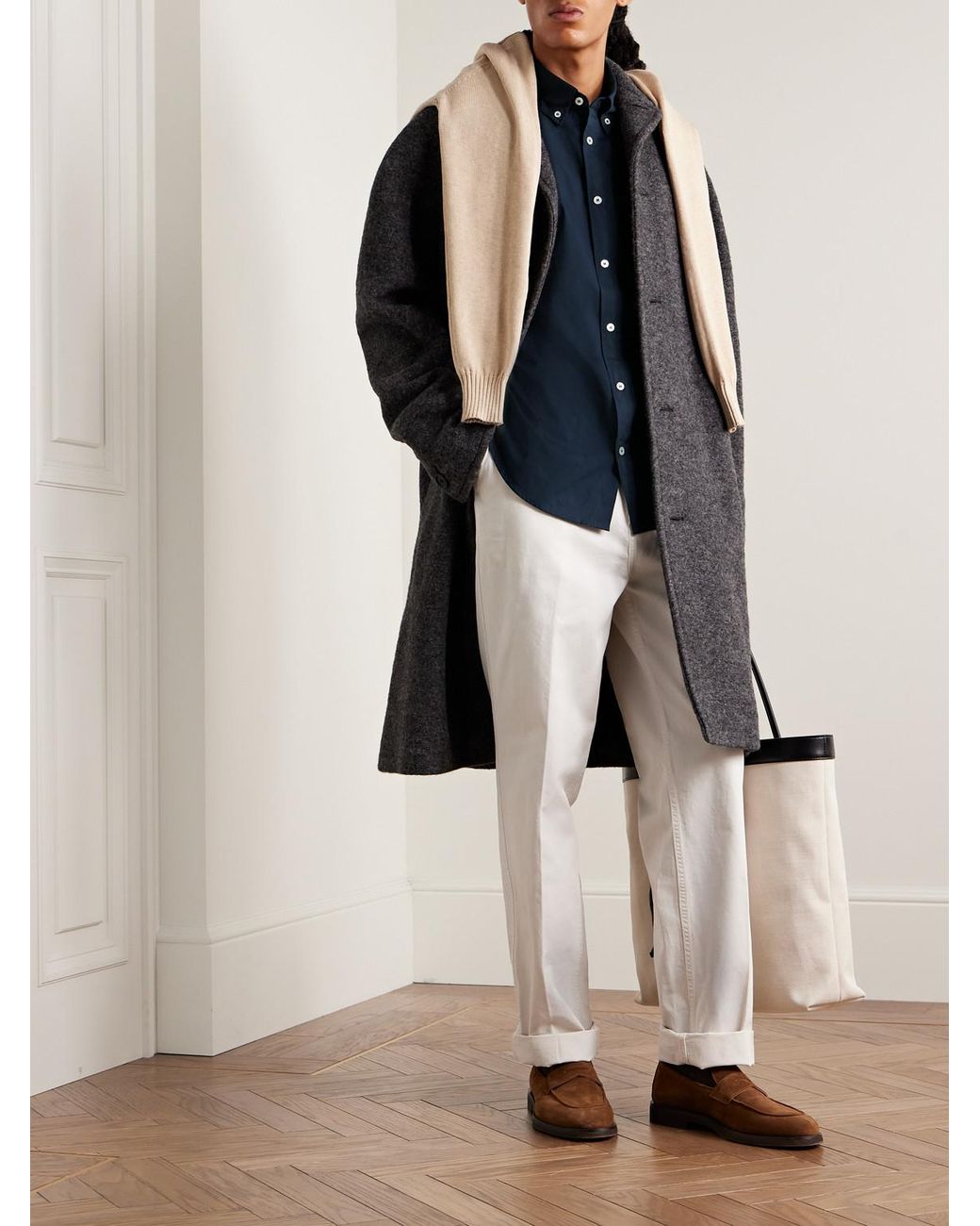 Ghiaia Blue Button-Down Collar Cotton-Poplin Shirt for men
