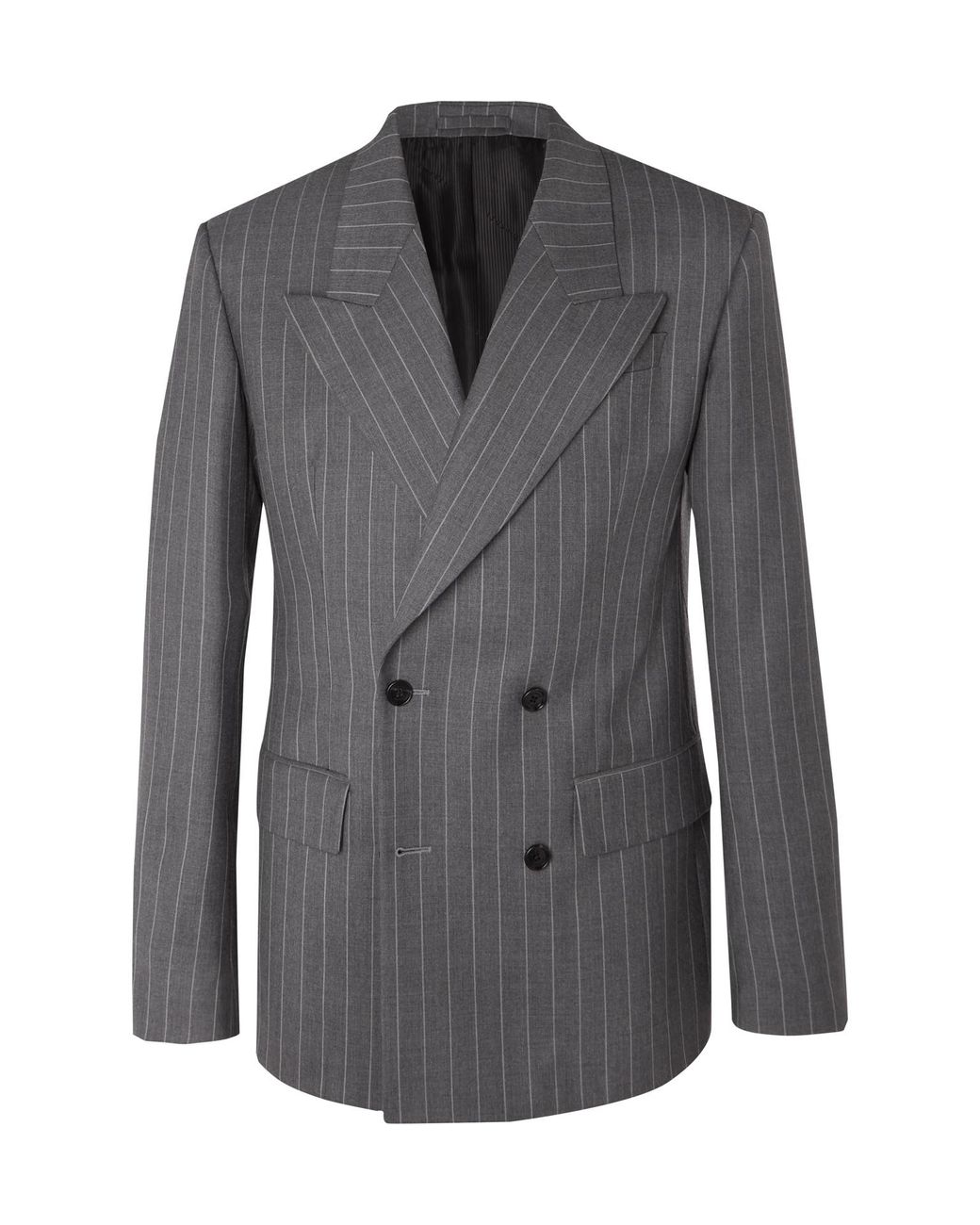 Versace Grey Oversized Double-breasted Pinstriped Wool Suit Jacket in ...