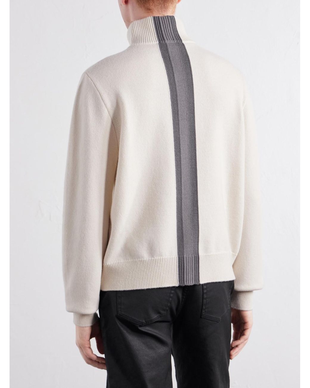 Gucci Natural Web-Intarsia Wool Zip-Up Sweater for men