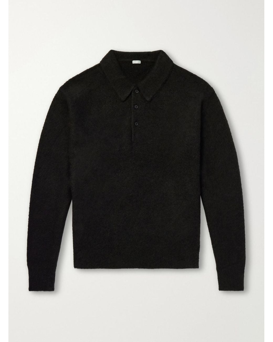 A.PRESSE Black Brushed Cashmere Polo Sweater for men
