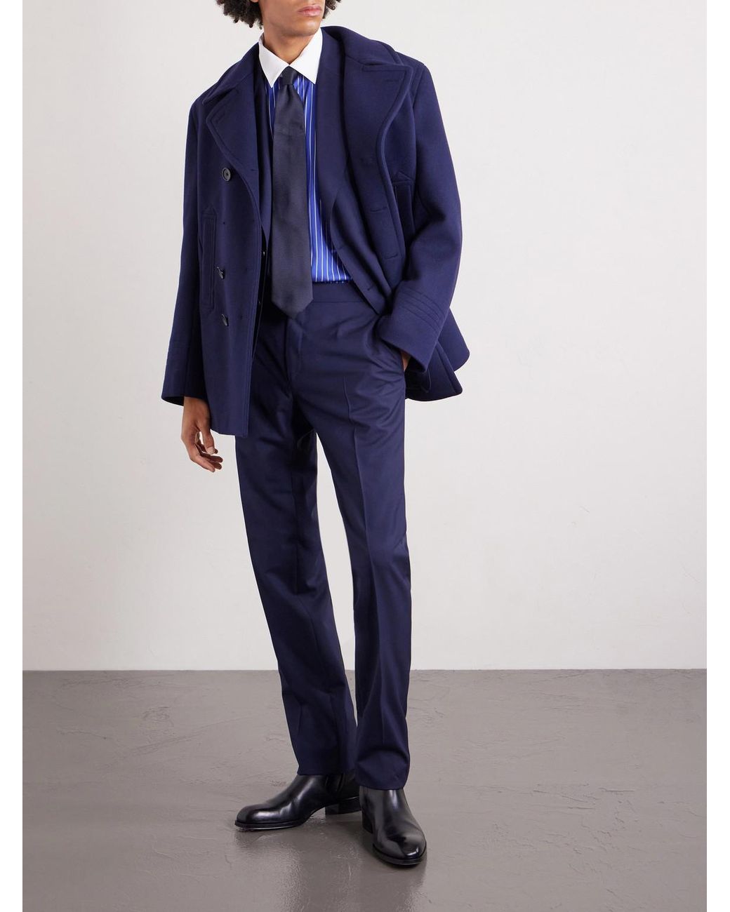 Tom Ford Blue Classic-Collar Pinstriped Silk Shirt for men