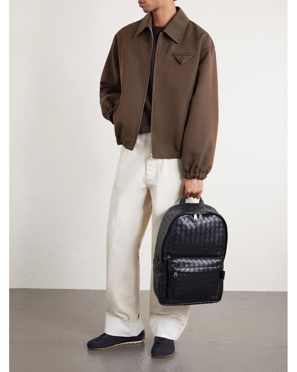 Bottega Veneta Black Intrecciato Leather Backpack for men