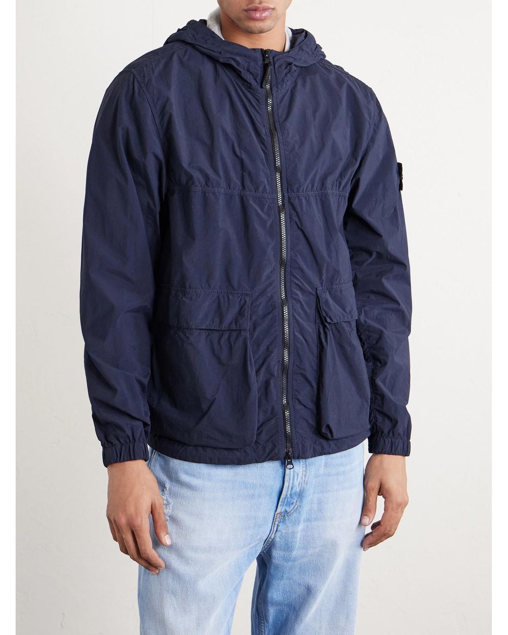 Stone Island Blue Hooded Brushed Recycled-Nylon Parka for men