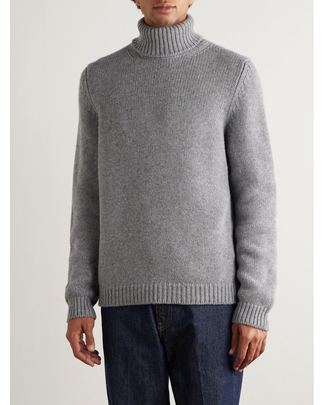 Anderson & Sheppard Gray Rib-Trimmed Cashmere Rollneck Sweater for men