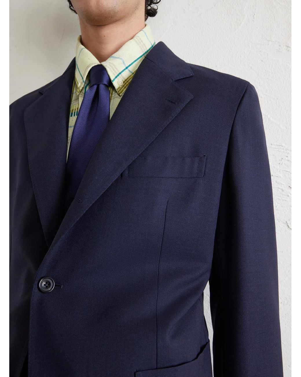Drake's Blue Virgin Wool Suit Jacket for men