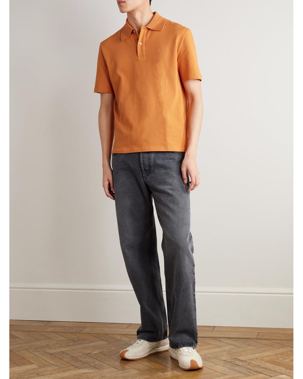 Loewe Orange Slim-Fit Logo-Embroidered Cotton-Piqué Polo Shirt for men