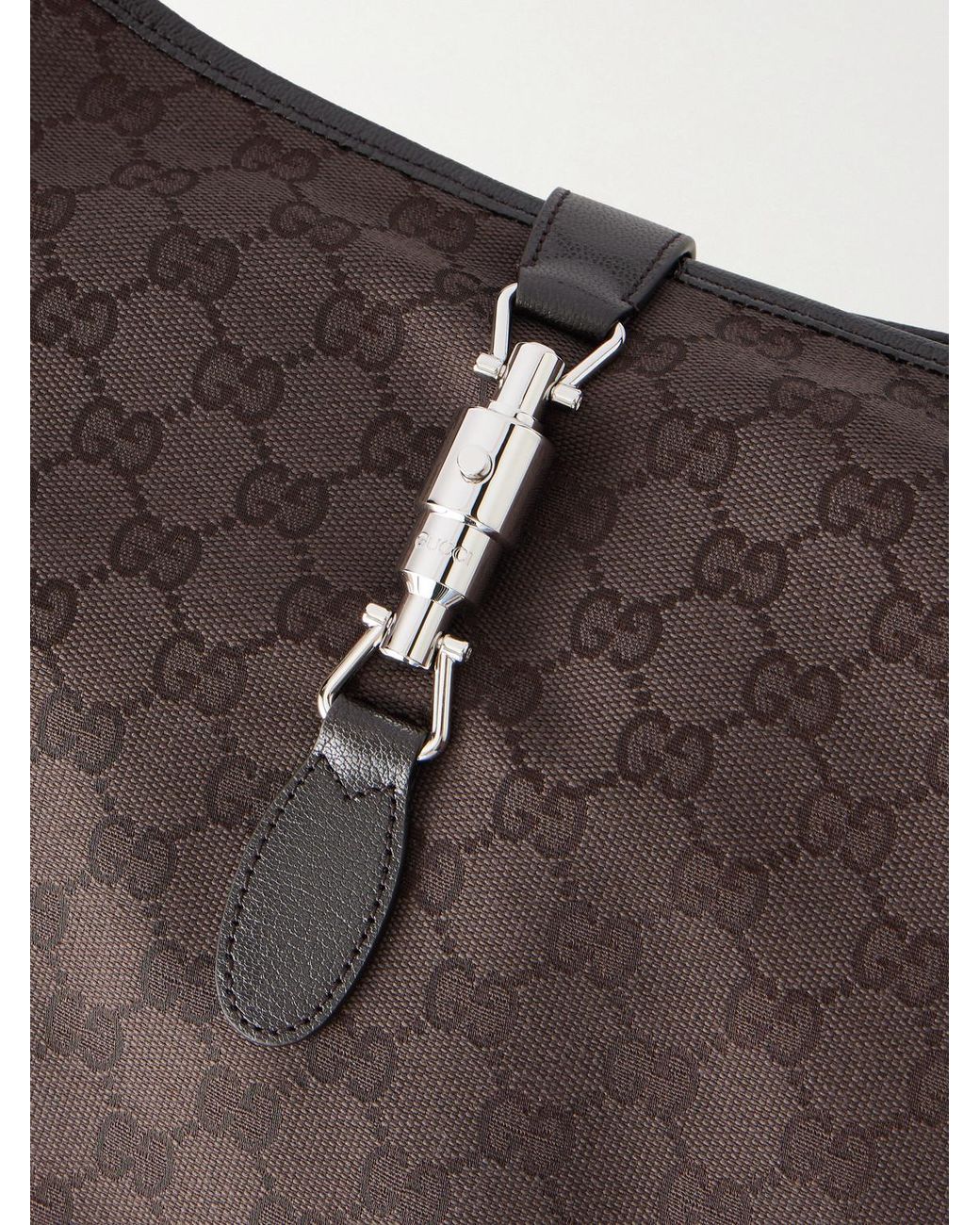 Gucci Black Jackie 1961 Leather-Trimmed Canvas-Jacquard Tote Bag for men
