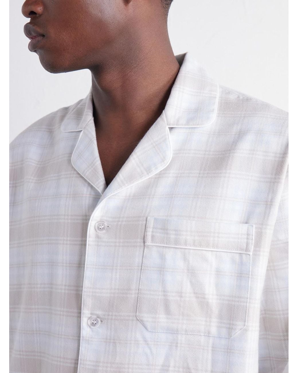Derek Rose White Kelburn Checked Brushed Cotton-Flannel Pyjama Set for men