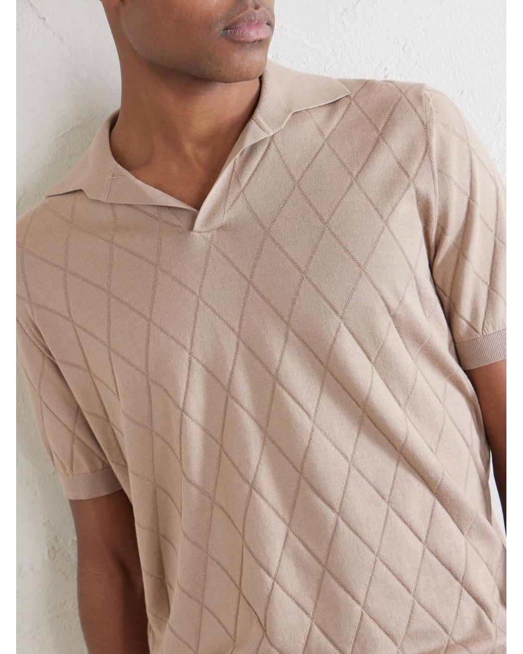 Brunello Cucinelli Natural Open-Collar Knitted Cotton Polo Shirt for men