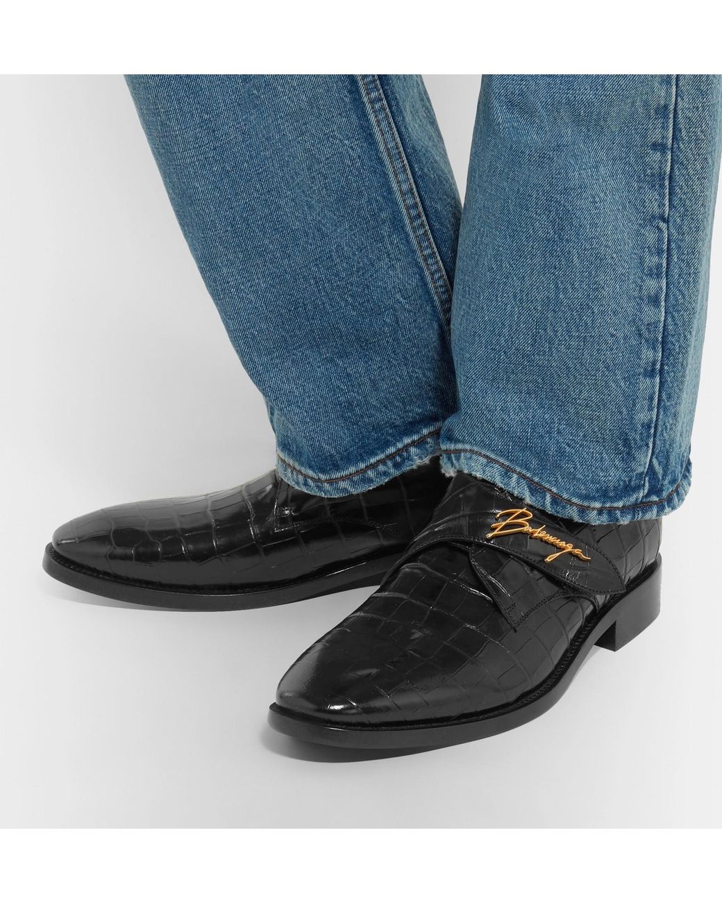 Balenciaga Croc effect Leather Shoes in Black for Men Lyst UK