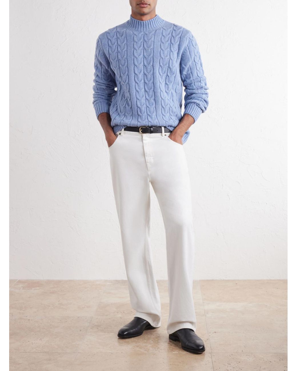 Slowear Blue Zanone Slim-Fit Cable-Knit Virgin Wool Sweater for men