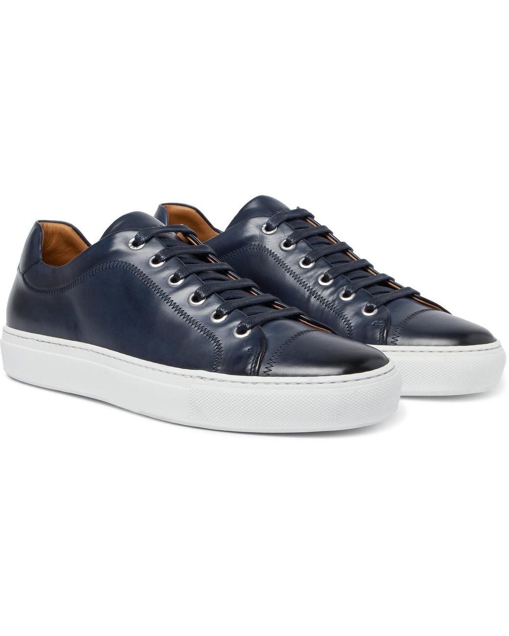 BOSS by HUGO BOSS Mirage Burnished-leather Sneakers in Navy (Blue) for ...