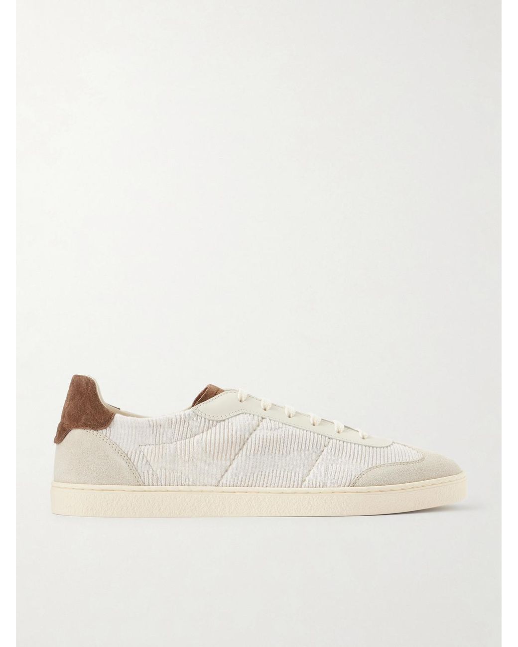 Brunello Cucinelli Natural Suede And Cotton Sneakers for men