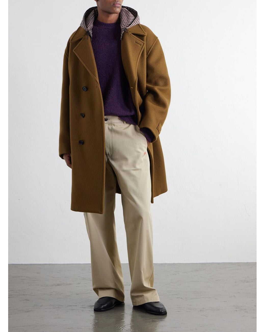 Loewe Natural Double-Breasted Hooded Wool-Blend Felt Coat for men